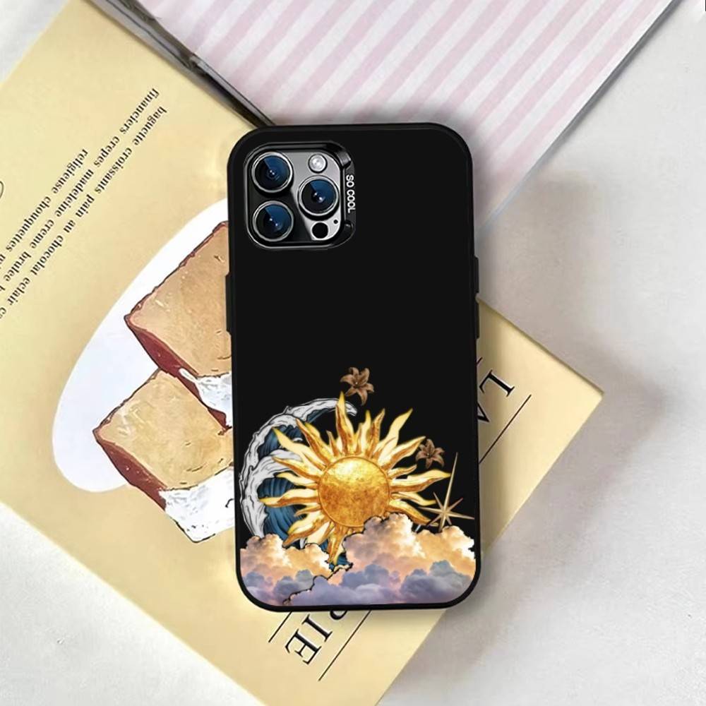 Sun Moon Phone Case For iPhone 17,16,15,14,13,12,11 Plus,Pro Max,XS,Colored Silver Plated Inside Cover