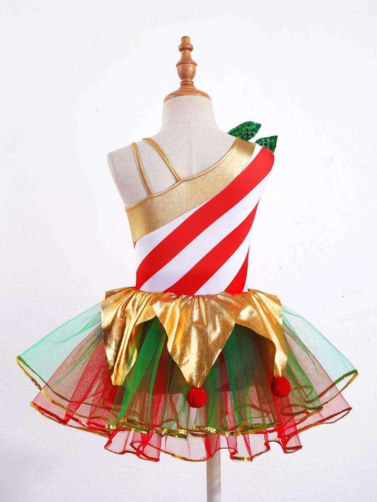 Kids Girls Stylish Dance Clothing Stage Performance Mesh Tutu Dress Christmas Carnival Cosplay