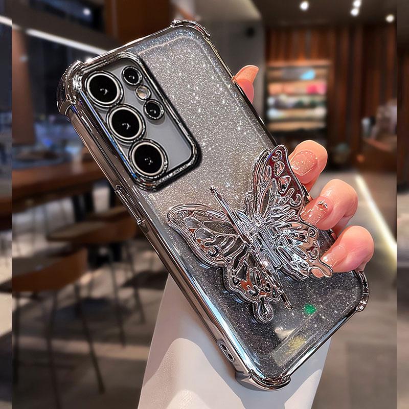 3D Holder Glitter Case For Samsung Galaxy A56 A36 A26 S25 Edge S24 FE S23 S22 Plus S21 S20 Ultra Shockproof Back Cover