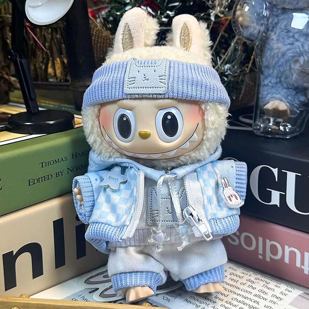 Для куклы Лабубу 17 см Одежда Наряд Аксессуары для Корея K-pop Exo Лабубу V1 V2 Идол Сидящий Вечеринка Спортивная одежда на молнии No Doll небесно-голубой
