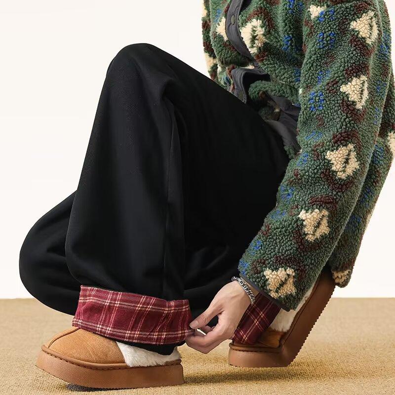 New plaid splicing sweatpants men's and women's thin wide legs loose lazy style design versatile casual trousers