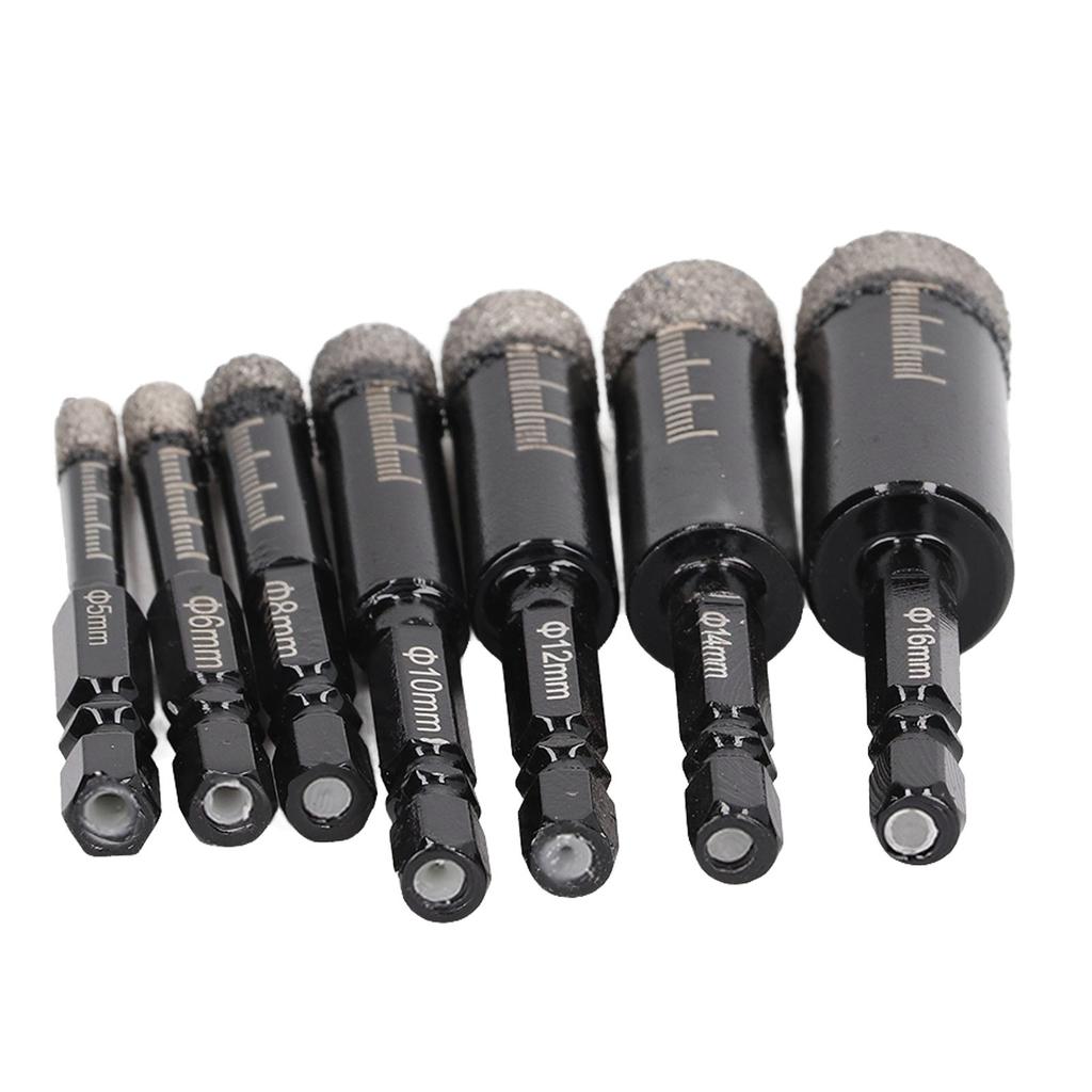 7 Pcs Diamond Drill Bits Wet and Dry Use Brazing Core Drill Bit Hex Shank Diamond Hole Saw Kit for