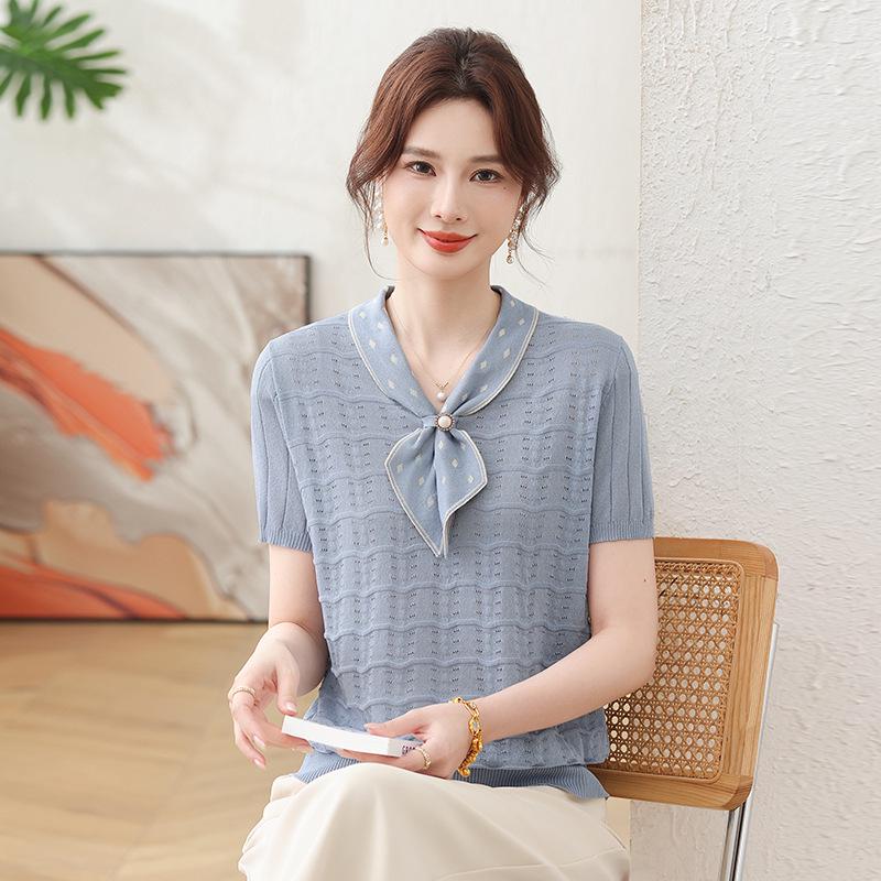 

Mom s Summer Chic Ice Silk Short-Sleeve T-Shirt - 2026 Style for Middle-Aged & Elderly Women s Fashion 2XL (Recommended 110-120 lbs)