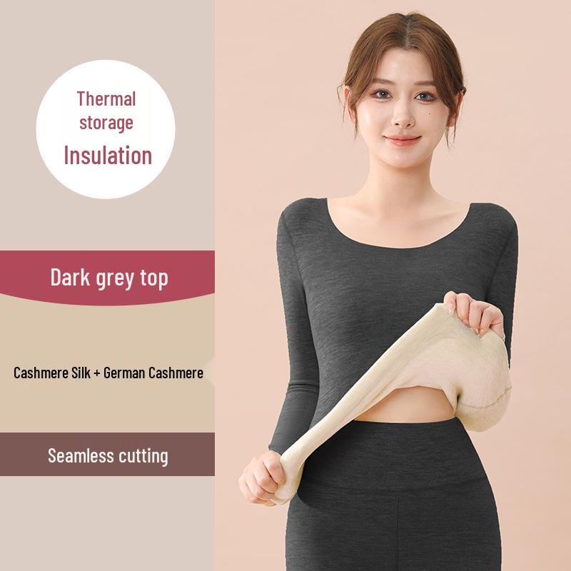 Women's German Cashmere Silk Thermal Underwear Suit - Self-Heating, Velvet-Lined for Autumn/Winter, 37°C Constant Temperature