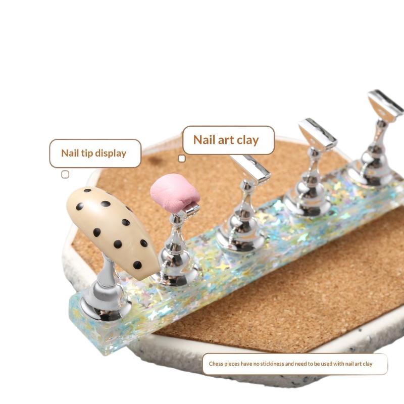 1 Set Magnetic Nail Art Practice Stand Iridescent Heart Sequins False Tips Display Holder DIY Manicure Salon Tools