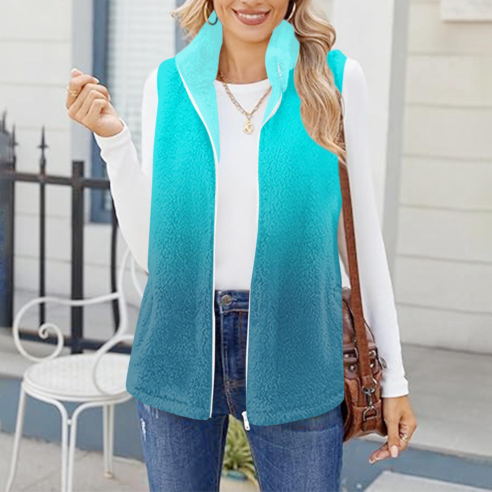 Женский модный и теплый флисовый кардиган-жилет с градиентным принтом M