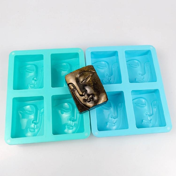 Silicone Mould Human Face Soap Resin Mould 4 Holes Buddhas Portrait Candle Molds