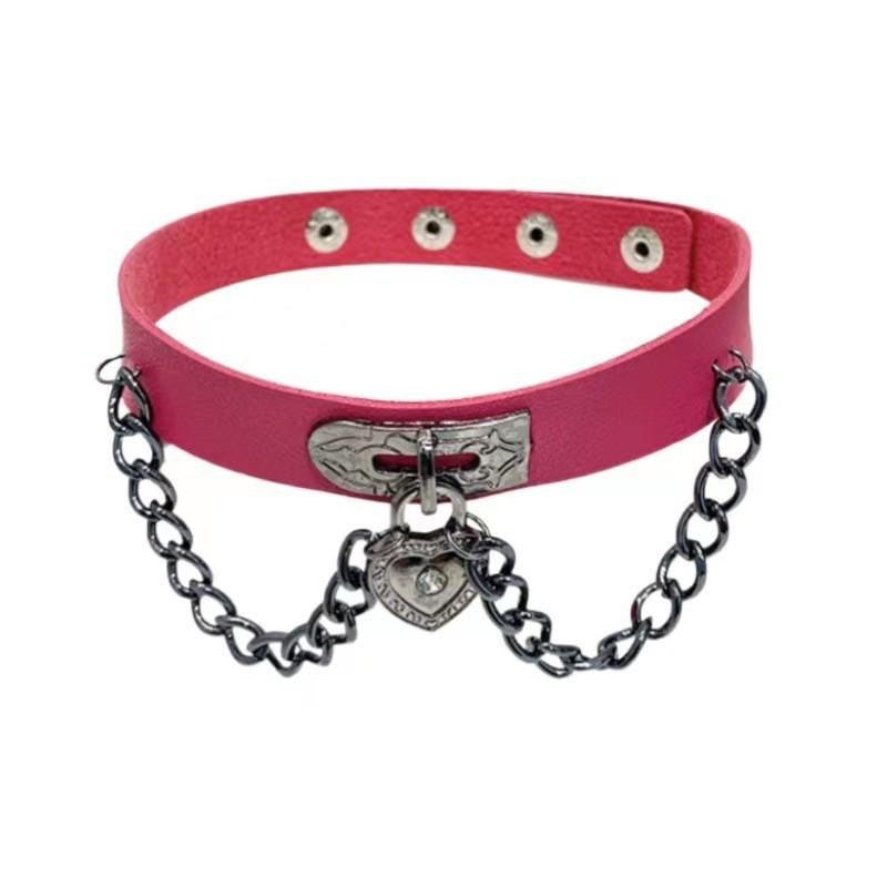 Dark Punk Heart Leather Choker Necklace - European & American Harajuku Style Clavicle Chain