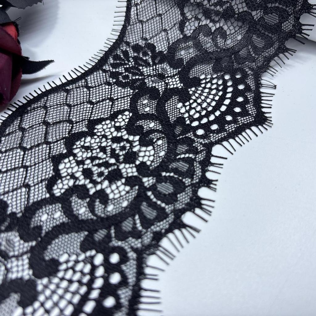 3m x 9cm Narrow Chantilly Lace, Non-stretch Black French Eyelash Lace Trim Fabric for Sewing, Bra, Underwear, Lingerie, Dress, Garment, Crafting
