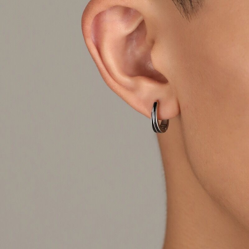 S925 Sterling Silver Black Line Ear Buckle Earrings