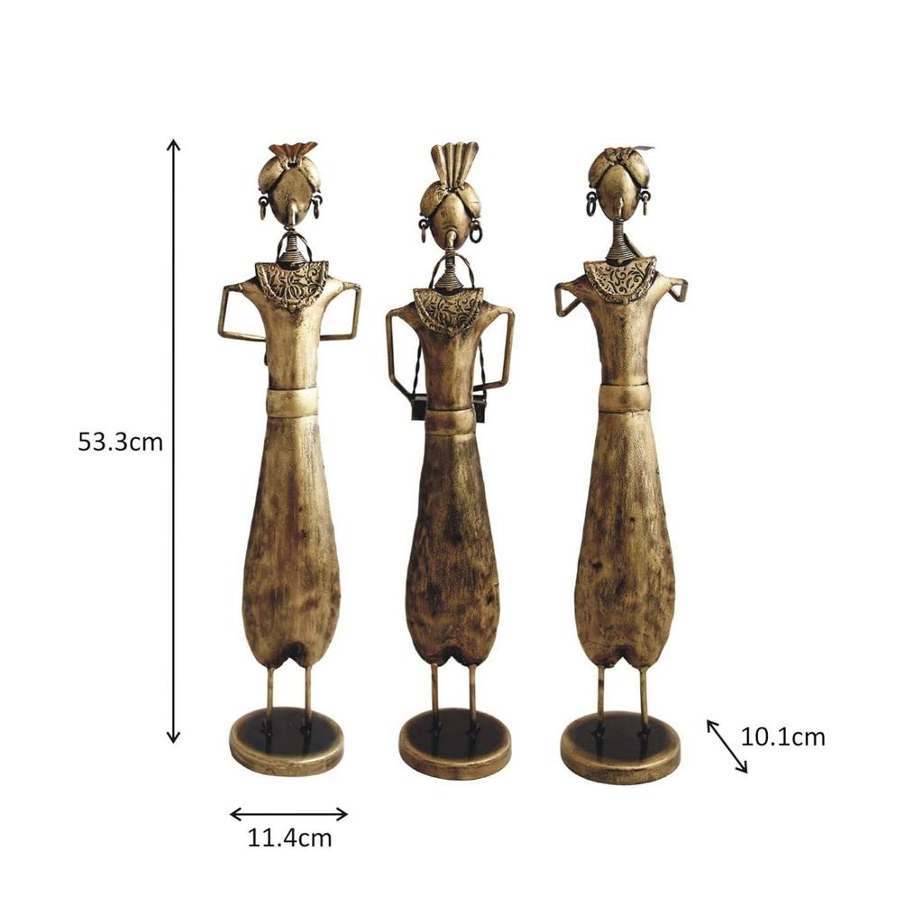 Set de păpuși muzicale antice din fier forjat, obiect de cadou decorativ lucrat manual pentru decorarea interioară, multicolor, 21 inch, 3 piese