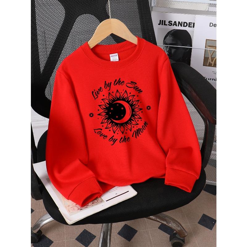 1 Girls  Long-Sleeve Casual Crewneck Sweatshirt |  Live By The Sun Love By The   Random Print 110 красный