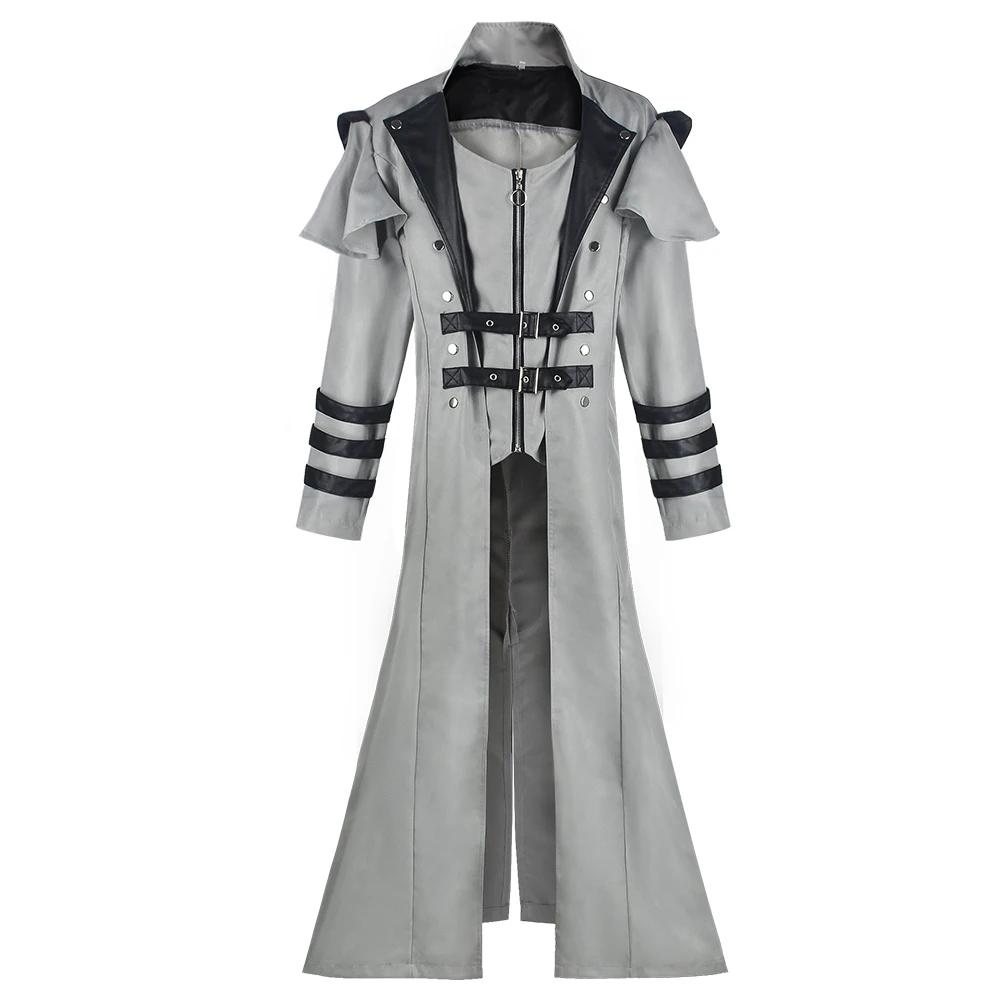 Vintage Halloween Středověký Steampunk Assassin Elfové Pirátský kostým Dospělí muži Černá Dlouhá dělená bunda Gotická zbroj Kožené kabáty