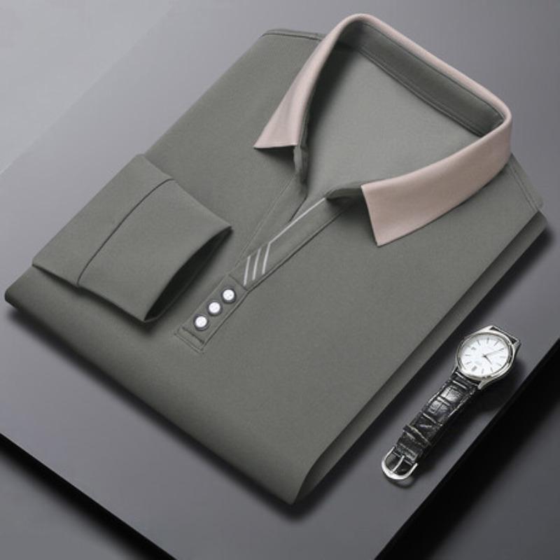 Autumn New Men's Autumn Long Sleeve T-shirt Young and Middle-Aged Men's Loose Lapels Solid Color Polo Shirt Top Base