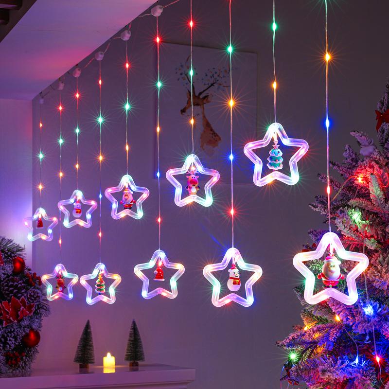 Five-Pointed Star Christmas LED Curtain & Tree String Fairy Lights for Festive Window Display