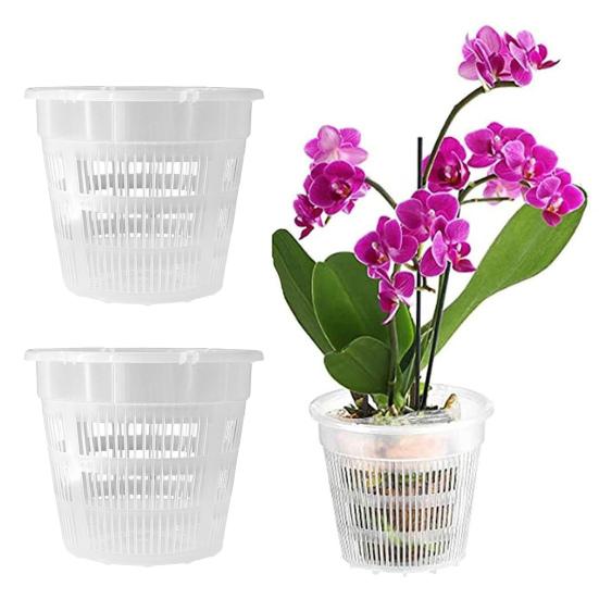 Orchid Flower Pot Clear Orchid Pot with Drainage Holes Raised Bottom Breathable Slotted Plant Pot