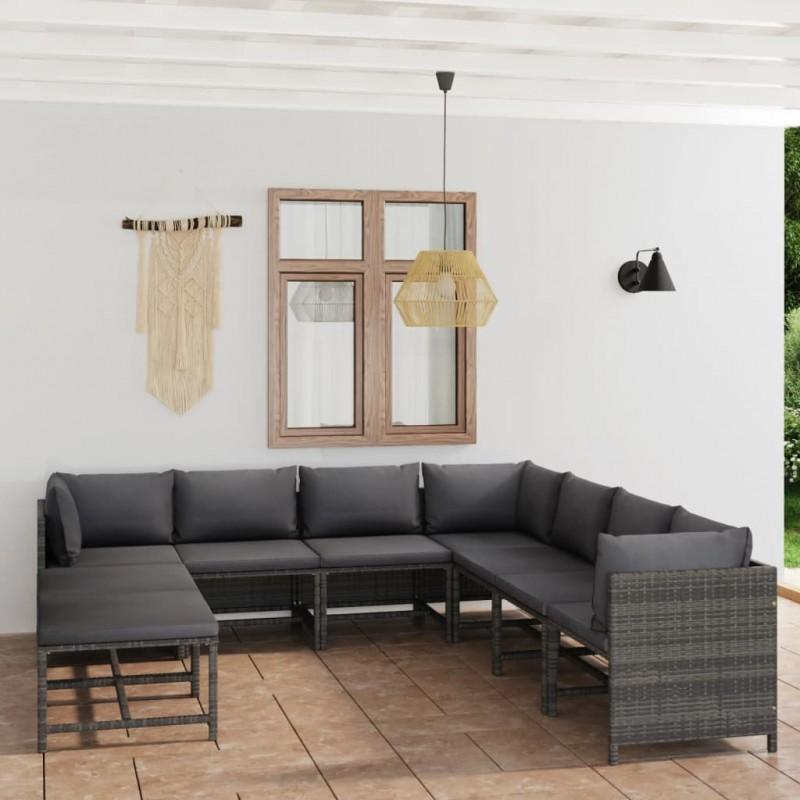 Día y Noche - Día y Noche Set de muebles de jardín 9 pzas y cojines ratán sintético gris