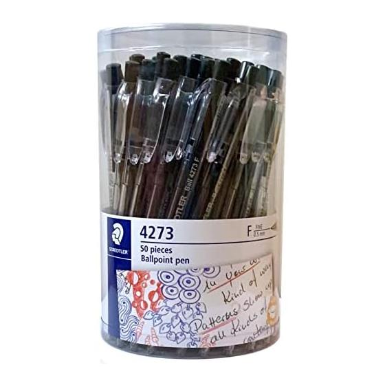 STAEDTLER Набор из 50 черных шариковых ручек, линия 0,5 мм (Шарик 0,7 мм), для коммерческого использования