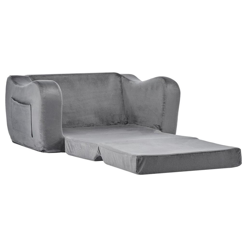 2-in-1 Kids Sofa, Foldable Toddler Soft Couch with Armrests, Made of 28D Sponge & Short Pile, Convertible Toddler Chair To Lounger, Kid Couch Fold Out