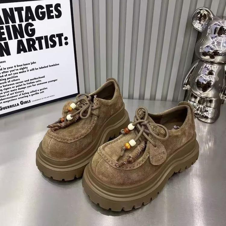 European products 2025 autumn new leather platform loafers women's British style small leather shoes versatile casual shoes fashion trend