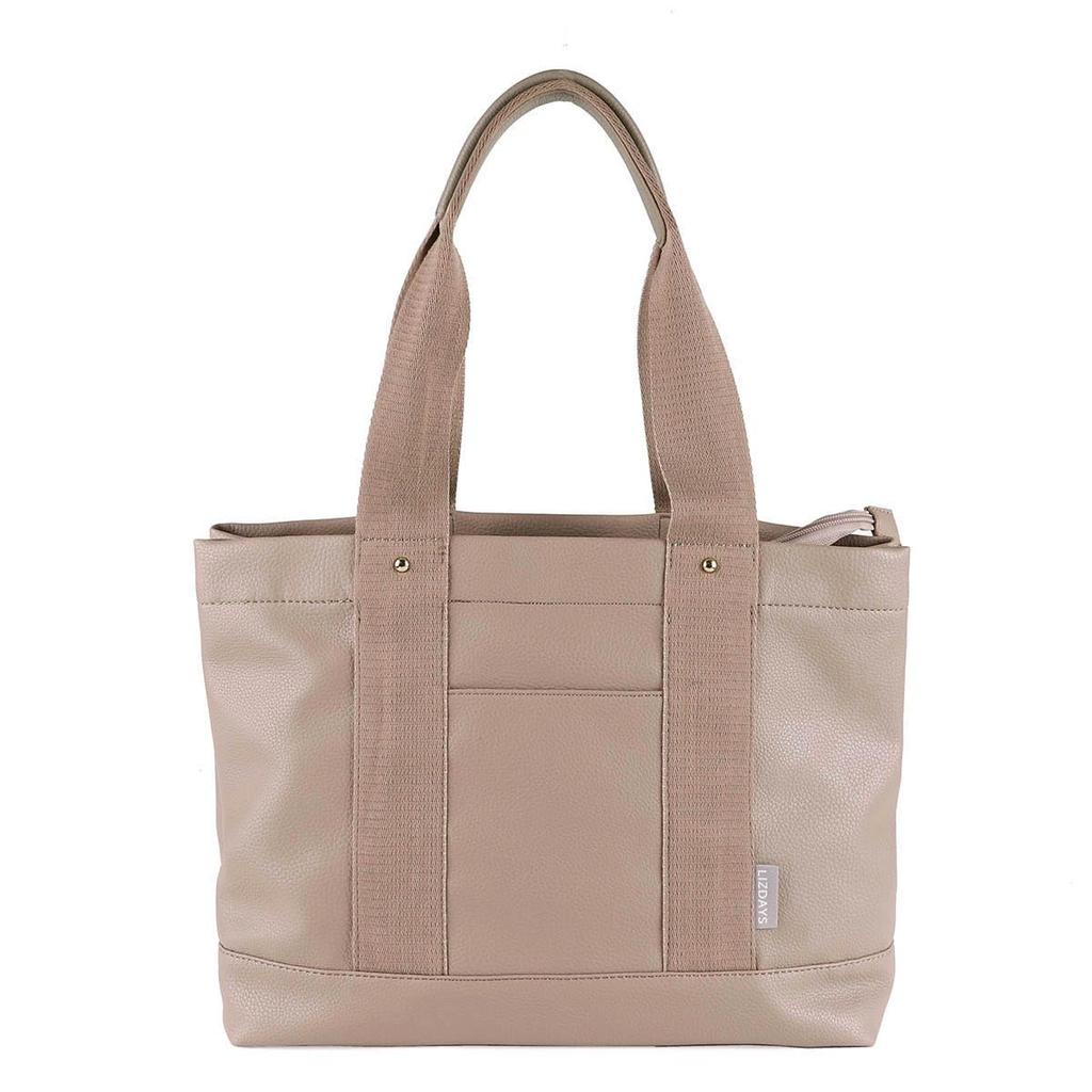 Lizdays Large A4 Tote Bag with Zipper and Dividers for Commuting and Work Women's (Gray Beige)