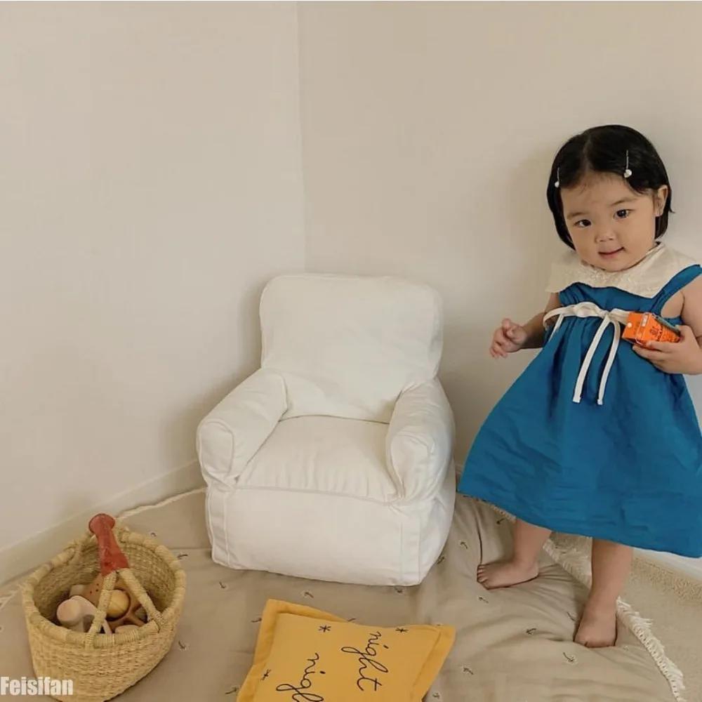 INS Children's Bean Bag Sofa Plaid Canvas Mini Chair Seat Kindergarten Early Education Institution Baby Single Furniture