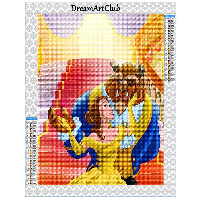 Diamond Mosaic Beauty and The Beast Painting Picture Rhinestones AB Drill Princess Embroidery Cross Stitch Wall Decor