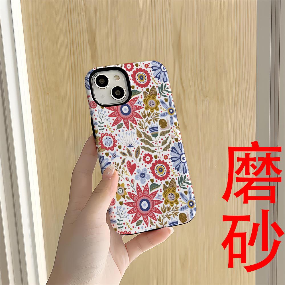 Retro Ethnic Style Flower Mobile Phone Case Apple 12 Two-in-one Film Case iPhone17 Anti-drop Magnetic Protective Case