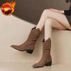 Fashion Winter Middle Heel Fleece-Lined Ladies Mid Calf Shoes Designer Luxury 2025 Novelty New in Sale Fashion Women's Half High Boots