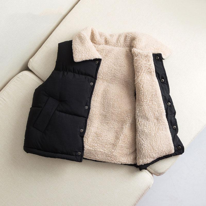 Automne Hiver Garçons Filles Veste Sans Manches Manteau Vêtement d'Extérieur Gilet Chaud pour Enfants 90cm noir