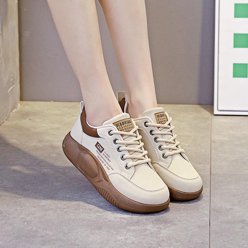 

Мода Comemore Толстая подошва Белая обувь Женская Весна 2025 Новая Повседневная обувь Кожаная Платформа Удобные Кроссовки с круглым носком Спортивные 40 хаки