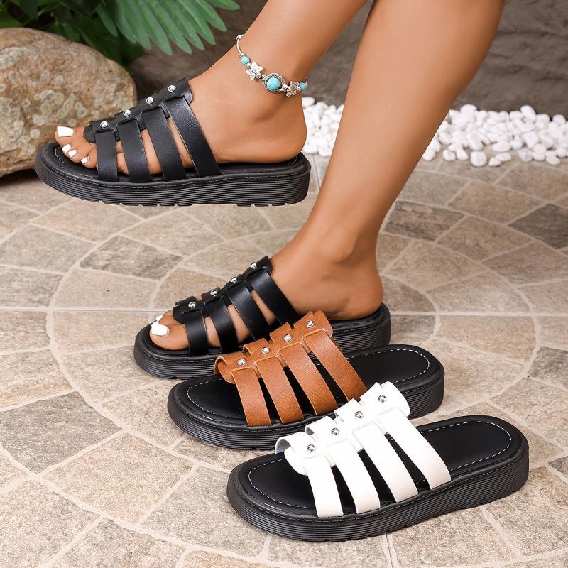 Plus Size Women Closed Toe Backless Woven Flat Sandals