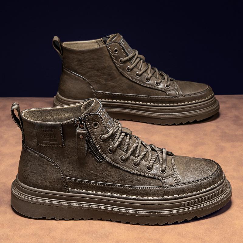 Autumn Men's Shoes New High-top Martin Boots Men's Trend Versatile Non-slip Wear-resistant Work Shoes Casual Leather Shoes Tooling Shoes
