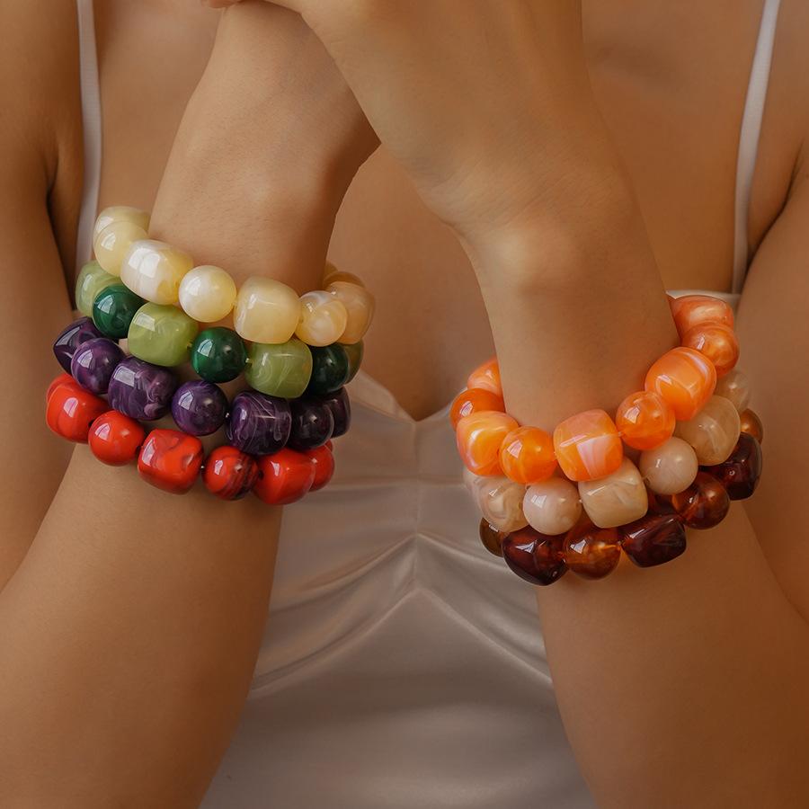 Red Purple Orange Green Acrylic Square Circle Beads Chain Bracelet Bangle for Women Handmade Jewelry Waterproof Jewelry Gift