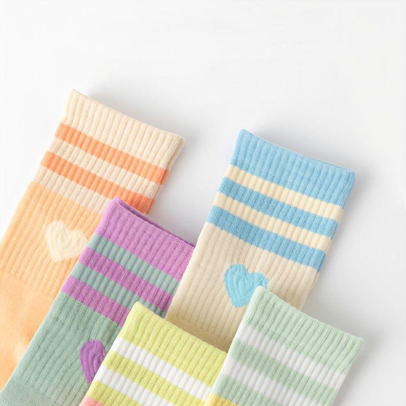 5 Pairs/Set Children's Socks Casual Striped Kids Girls Beauty Socks Spring Autumn Cute Sweet Students Sport Child Sock 3-12Years