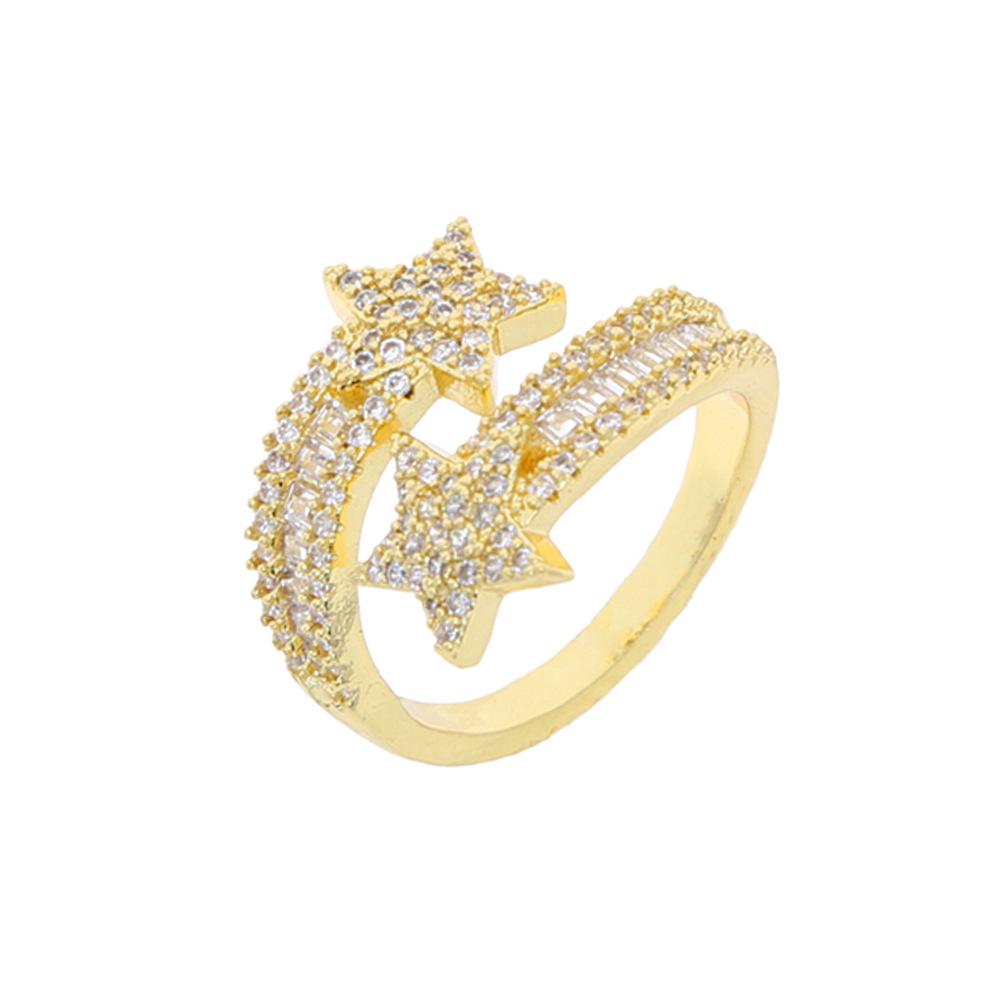 

Micro-Inlaid Five-Pointed Star Zircon Ring – Open Star Ring for Women, European American Fashion Adjustable золотий
