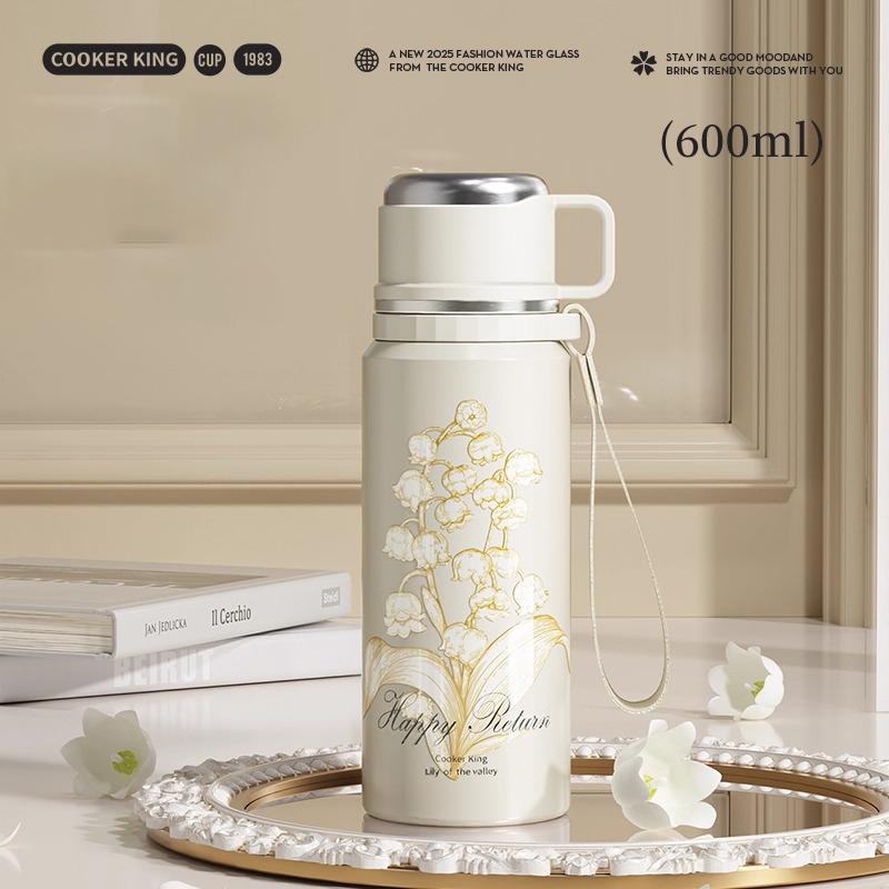 COOKER KING Thermos Wasser 600ml/800ml Flasche Blumenmuster Teetasse Edelstahl Isolierbecher mit Teesieb Teebereiter