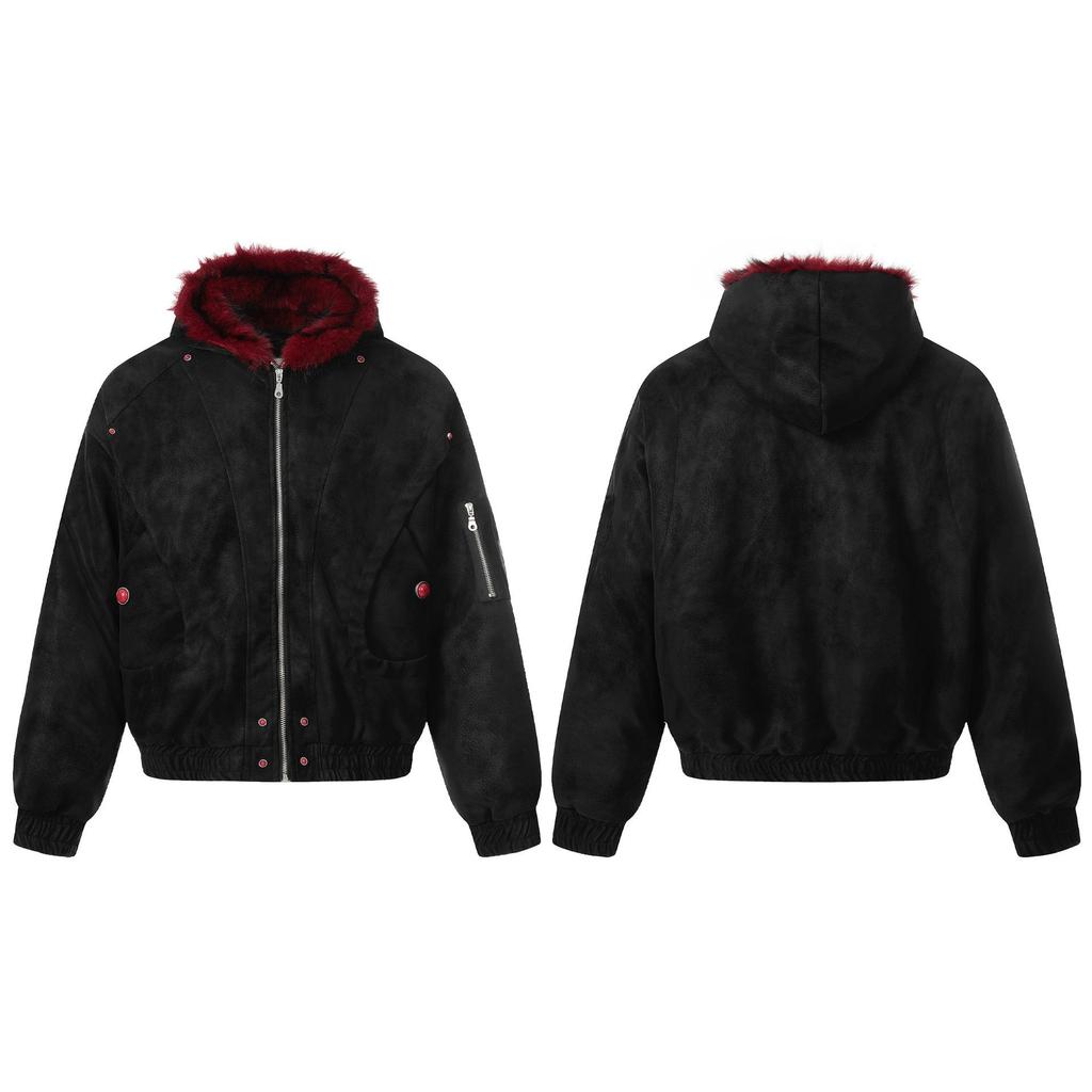 American Retro Mountain Eagle Fur Collar Hooded Jacket - Unisex Winter Warm Cotton Outerwear