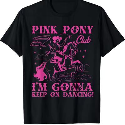 Black T-and Kids Tshirt with Pink Pony Club I'm Gonna Keep On Dancing Graphic Soft Relaxed Fit Short Sleeve Casual Top Retro 80s Inspired