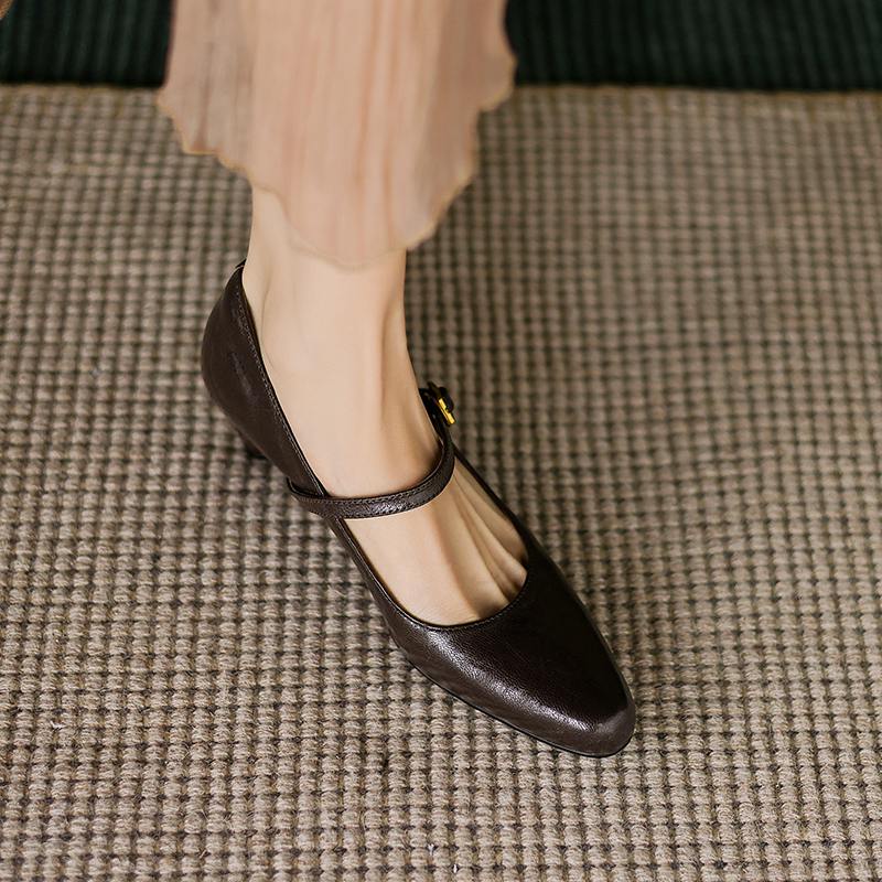 Krazing Pot Sheep Skin Summer Spring Autumn Winter Med Heels Women Round Toe Mary Janes Shallow Pumps