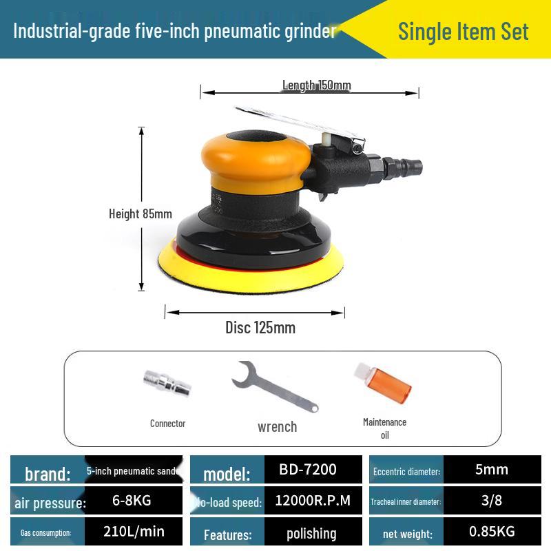 5-Inch Pneumatic Handheld Grinder & Polisher with Sandpaper & Waxing Head