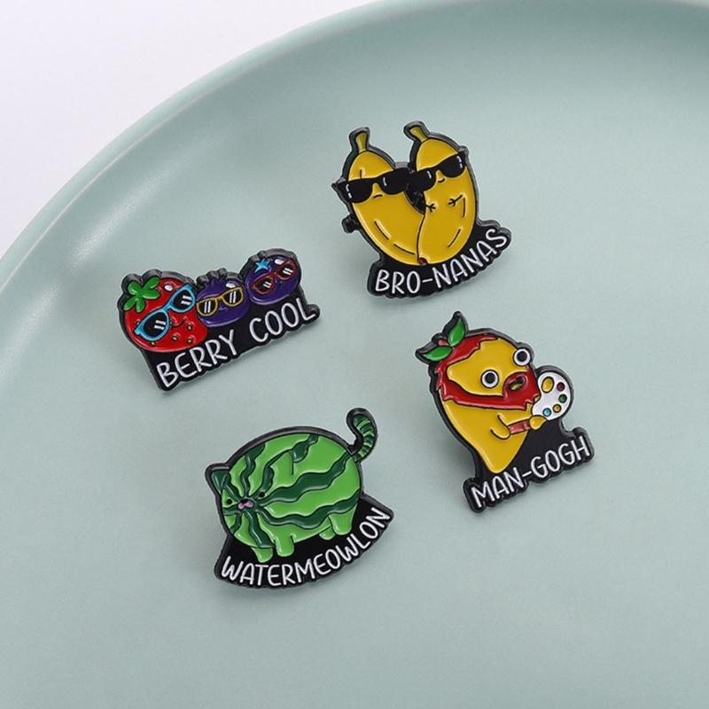 Cheerful Animal Fruit Hybrid Enamel Badges Watermelon Cats Banana Mangos Designs Lightweight Sturdy Jewelry Accessories