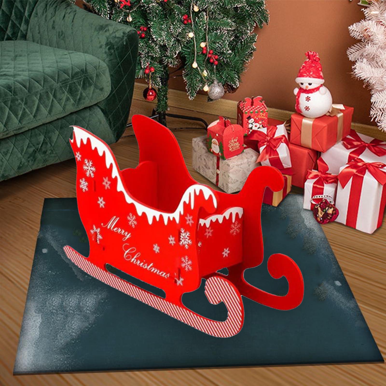 

Счастливого Рождества Сани Настольное Рождественское Украшение Деревянная Сцена Витрина Рождественское Украшение One Size красный