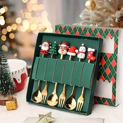 Stainless Steel Spoon Creative Christmas Tree Coffee Mixing Spoon Dessert Fruit Fork Spoon Fork Cutlery Gifts from Santa Claus