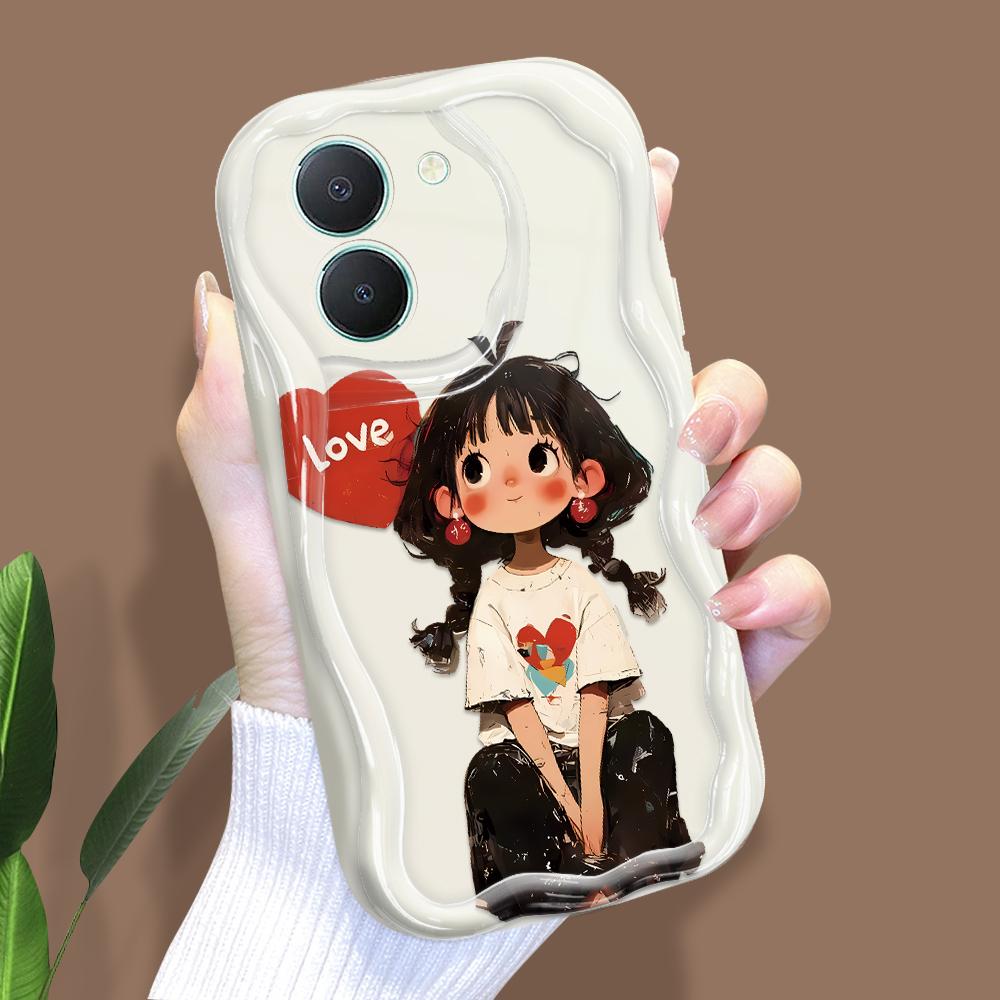 Cute Cartoon Pattern Cream Texture Casing Wavy Edge Soft Silicone Cover Phone Case for Vivo