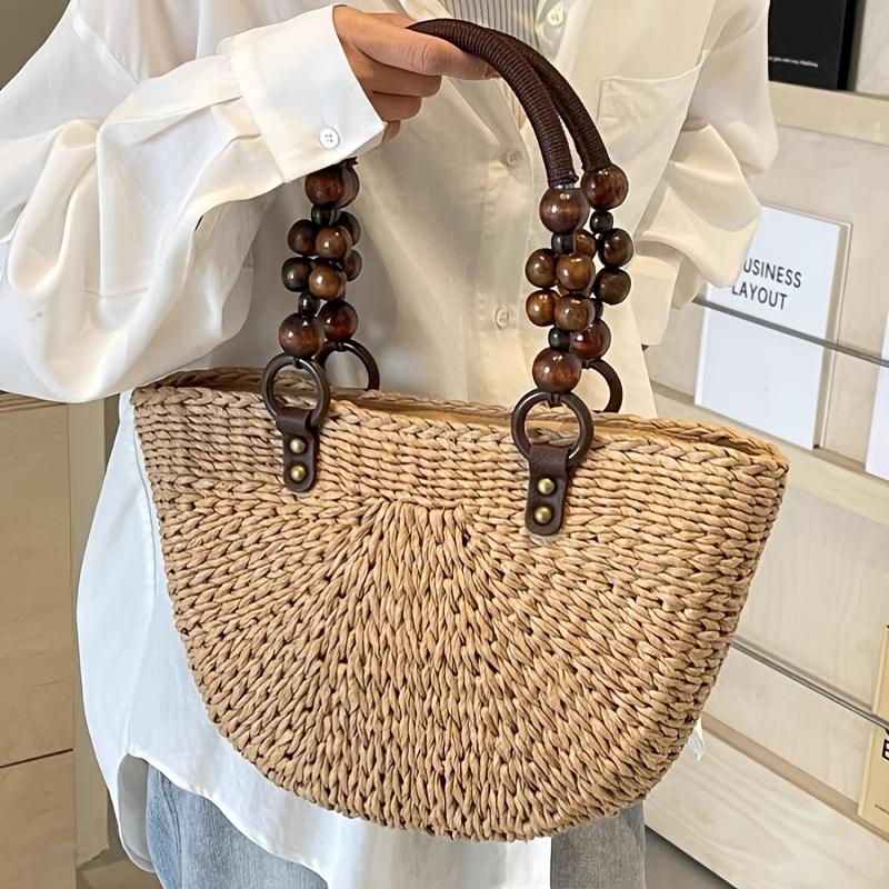 1pcs Nylon Hemp Rope Round Wooden Bead Handles for DIY Handbag, Vintage Ethnic Minimalist Style Wallet Chain Replacement Accessories