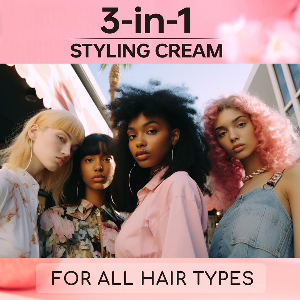 3-in-1 STYLING CREAM-Smooths Styled Hair, Preps Shiny Blowouts and Defined Curls-Suitable for All Hair Types,200ml