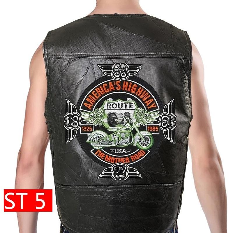 Drahtbindung Kombinationsetikett Amerikanische Super Coole Weste+Lederweste+Motorradschulter für Herren+Vierjahreszeiten-Fahrradclip+Klassisches gesticktes Abzeichen