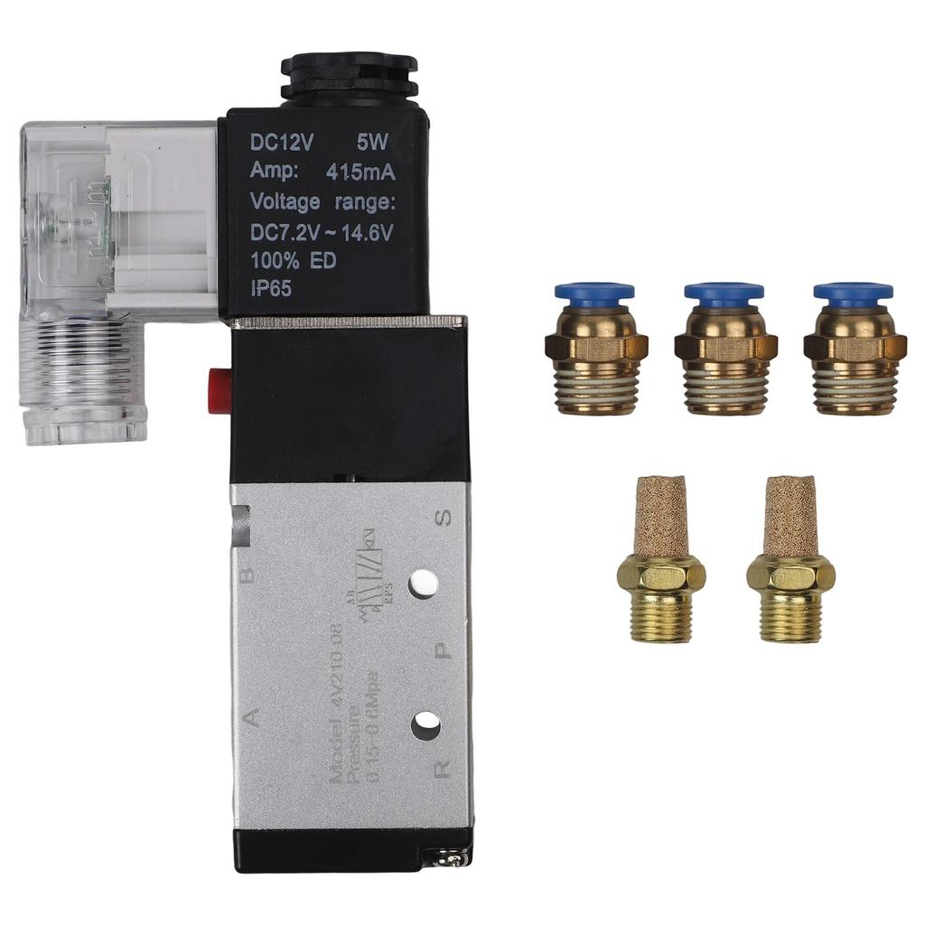 Průměr konektoru 1/4 palce DC 12V Ventil Pneumatický ventil Elektromagnetický ventil