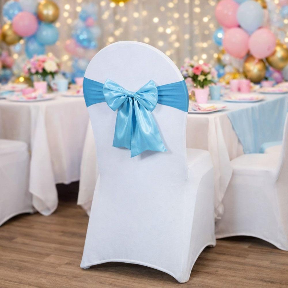 Elastic Band Chair Back Bow Decorative Belt Bows Satin Chair Sashes Home Decor Supplies